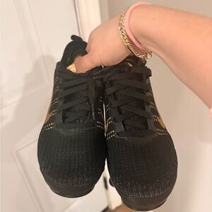 Women's Black and Gold Athletic Shoes